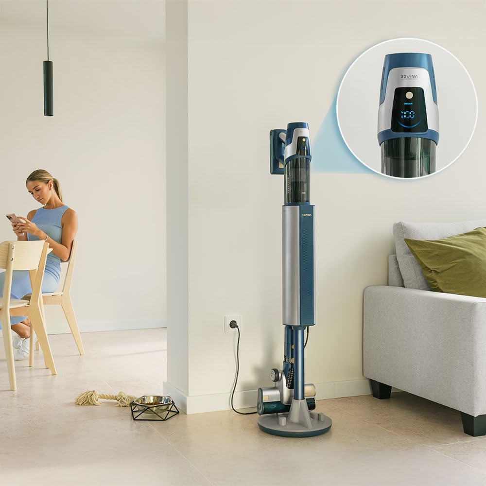 Cecotec Aspiradora Escoba Sin Cable Conga Rockstar 11500 Odyssey Station Connected IA, Máx 300 AW, 800 W, Inteligencia Artificial, App, Hasta 110min autonomía, Base autovaciado, Tubo Flexible, Kit Acc