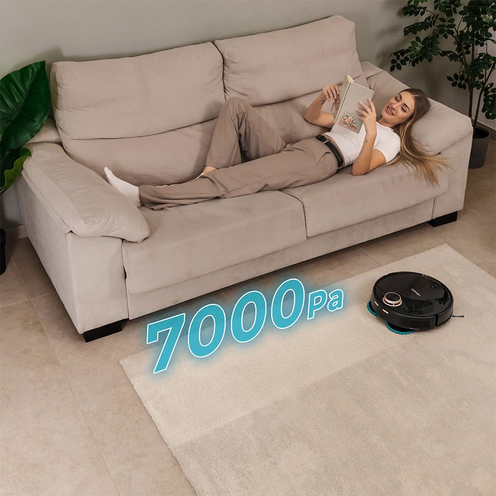 Robot Aspirador Cecotec Conga 13090 Spin Revolution Home&Wash Essential con Base de Autovaciado, Mopas Giratorias, 7000 Pa de Succión, Navegación Láser, Cepillos de Silicona y Lateral, Conectividad Bluetooth y WiFi 2,4/5 GHz, Control por App