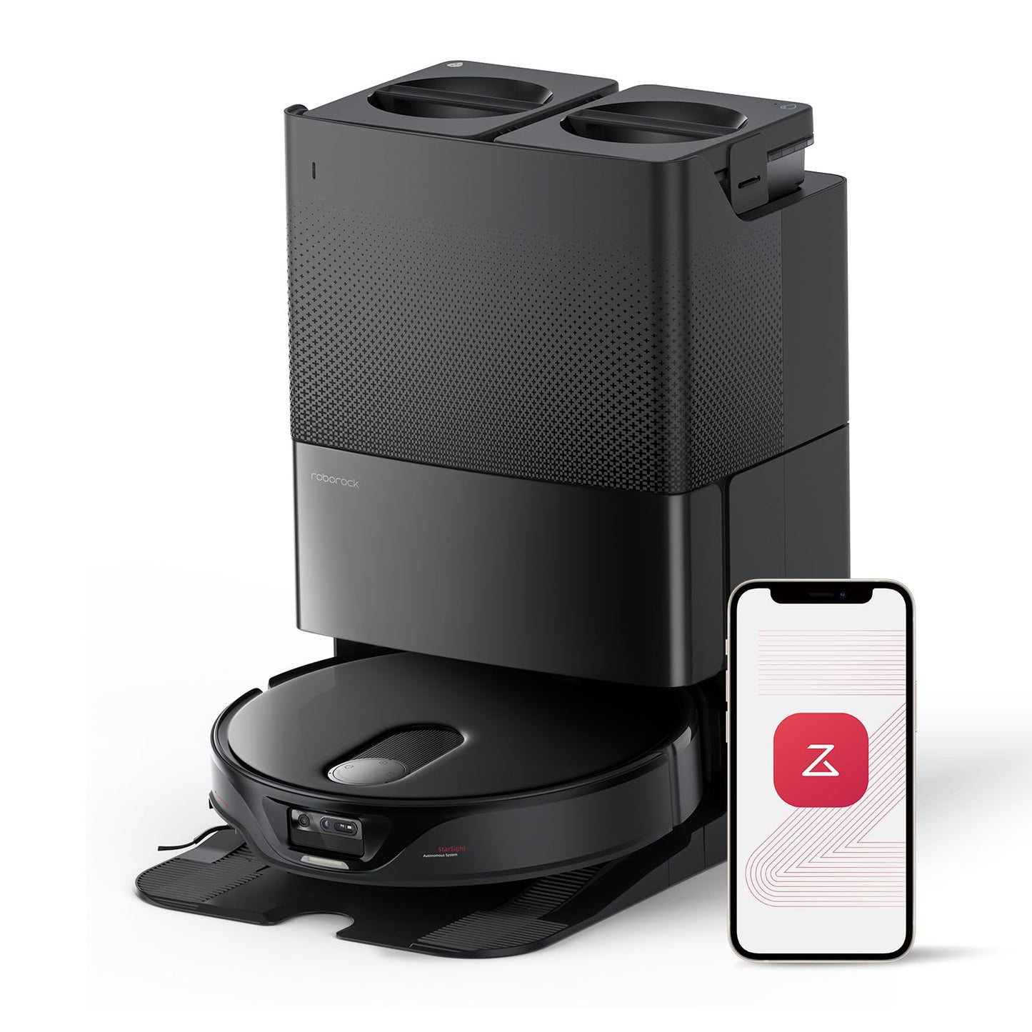 roborock Qrevo Slim Robot Aspirador, 8.2 cm, Navegación pionero Tiempo de Vuelo (ToF) en 3D y StarSight™, Mopa y Cepillo Lateral FlexiArm™, DuoRoller Riser®, Base 8 en 1, 11.000 Pa Negro