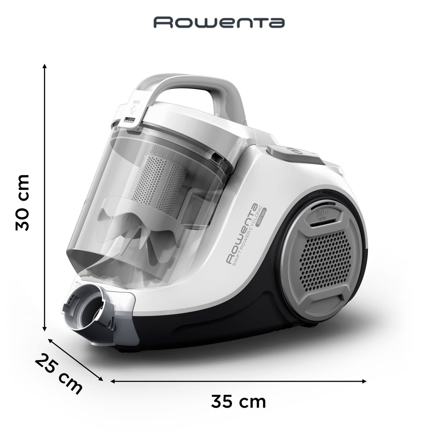 Rowenta Swift Power Cyclonic Classic – Aspiradora sin bolsa potente de 750W, tecnología ciclónica, cabezal alto rendimiento, 3 niveles filtración, 7,5m radio acción, posición parking, blanco