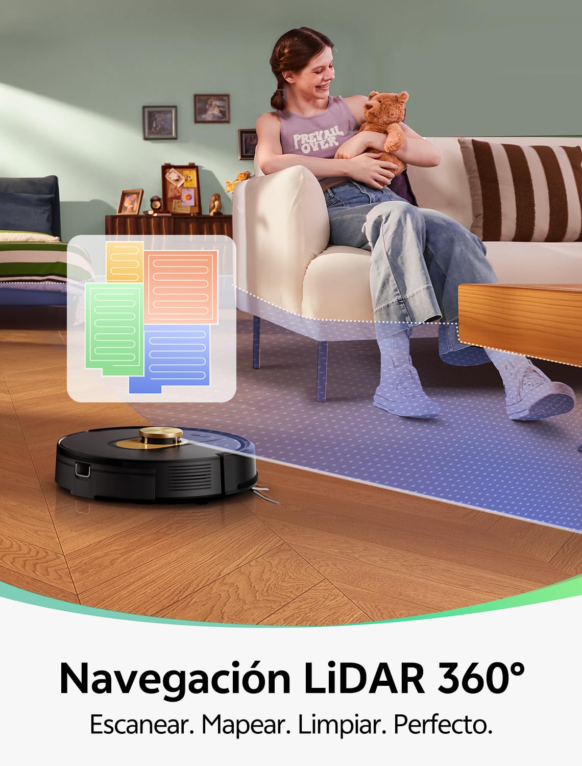 Robot Aspirador y Fregasuelos Vexilar W9 con Succión de 5000 Pa, Navegación Láser, Mapeo Multicapa y Larga Autonomía – Ideal para Suelos, Alfombras y Pelo de Mascotas