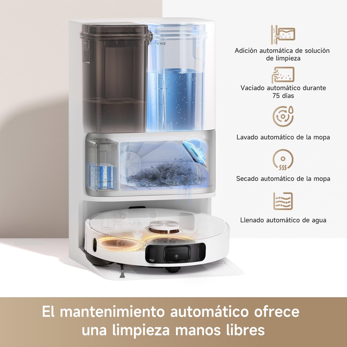 Robot Aspirador y Fregasuelos DREAME L10s Ultra Gen 2 con Estación Base Automática, 10000 Pa de Succión, Tecnología RoboSwing MopExtend, Modo Mascotas, 32 Niveles de Agua y Limpieza Versátil para Alfombras
