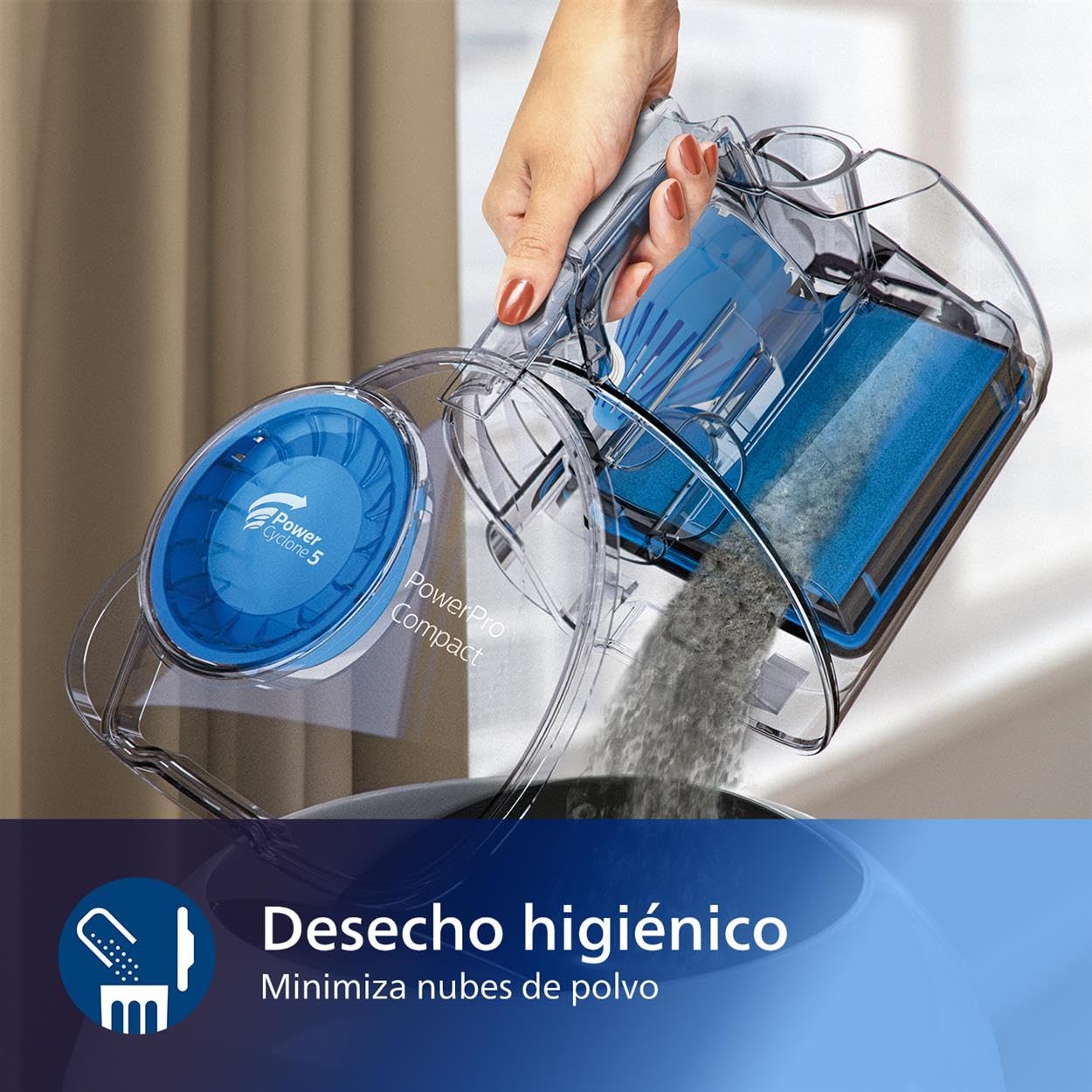 Philips PowerPro Compact Serie 3000 Aspirador de Mano sin Bolsa, 900 W, Depósito Integrado, Filtro HEPA y Boquilla TriActive (FC9332/09)