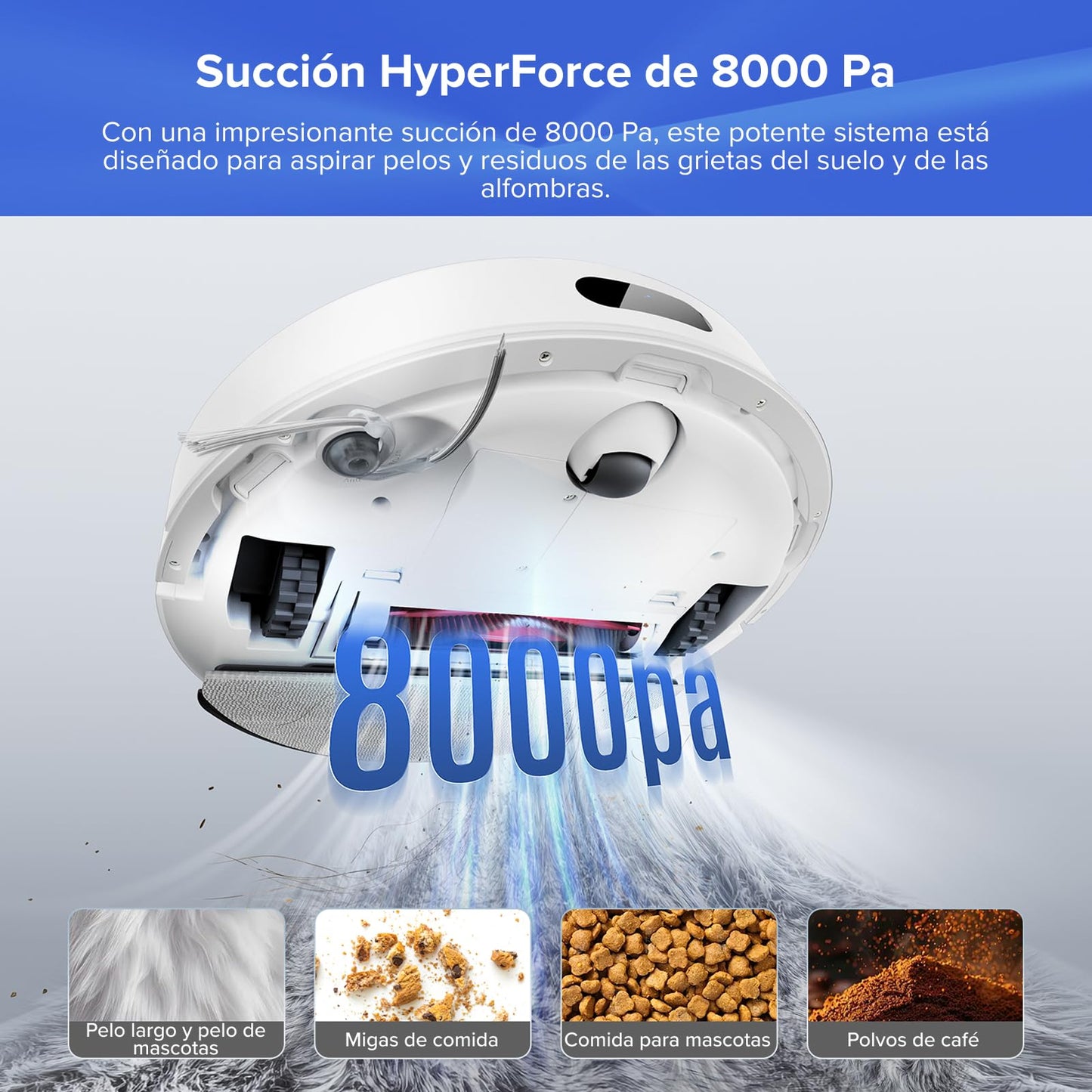 roborock Q7 L5+ Set Robot Aspirador y Fregador de 8000 Pa, 7 Weeks Autovaciado, Sistema Doble Antienredos, Navegación PreciSense LiDAR, Suelos Duros, Alfombras y Pelo de Mascotas, Blanco
