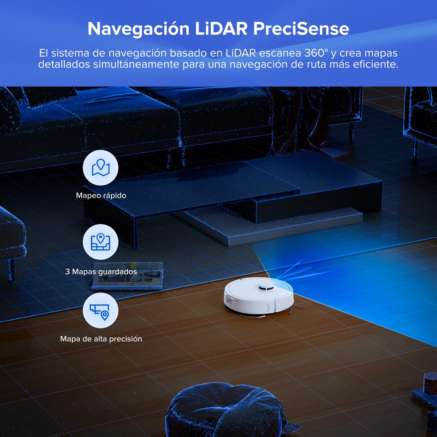 roborock Q7 L5+ Set Robot Aspirador y Fregador de 8000 Pa, 7 Weeks Autovaciado, Sistema Doble Antienredos, Navegación PreciSense LiDAR, Suelos Duros, Alfombras y Pelo de Mascotas, Blanco
