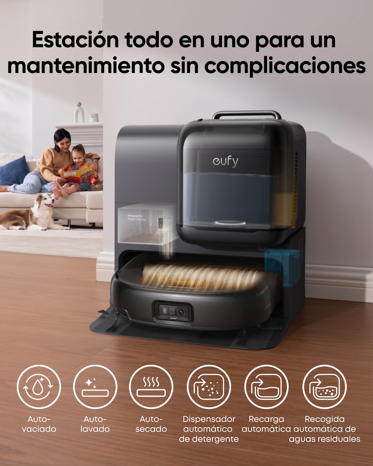 Robot Aspirador eufy Omni E28 con Estación Todo en Uno, Succión de 20.000 Pa, Sistema HydroJet y Cepillos DuoSpiral