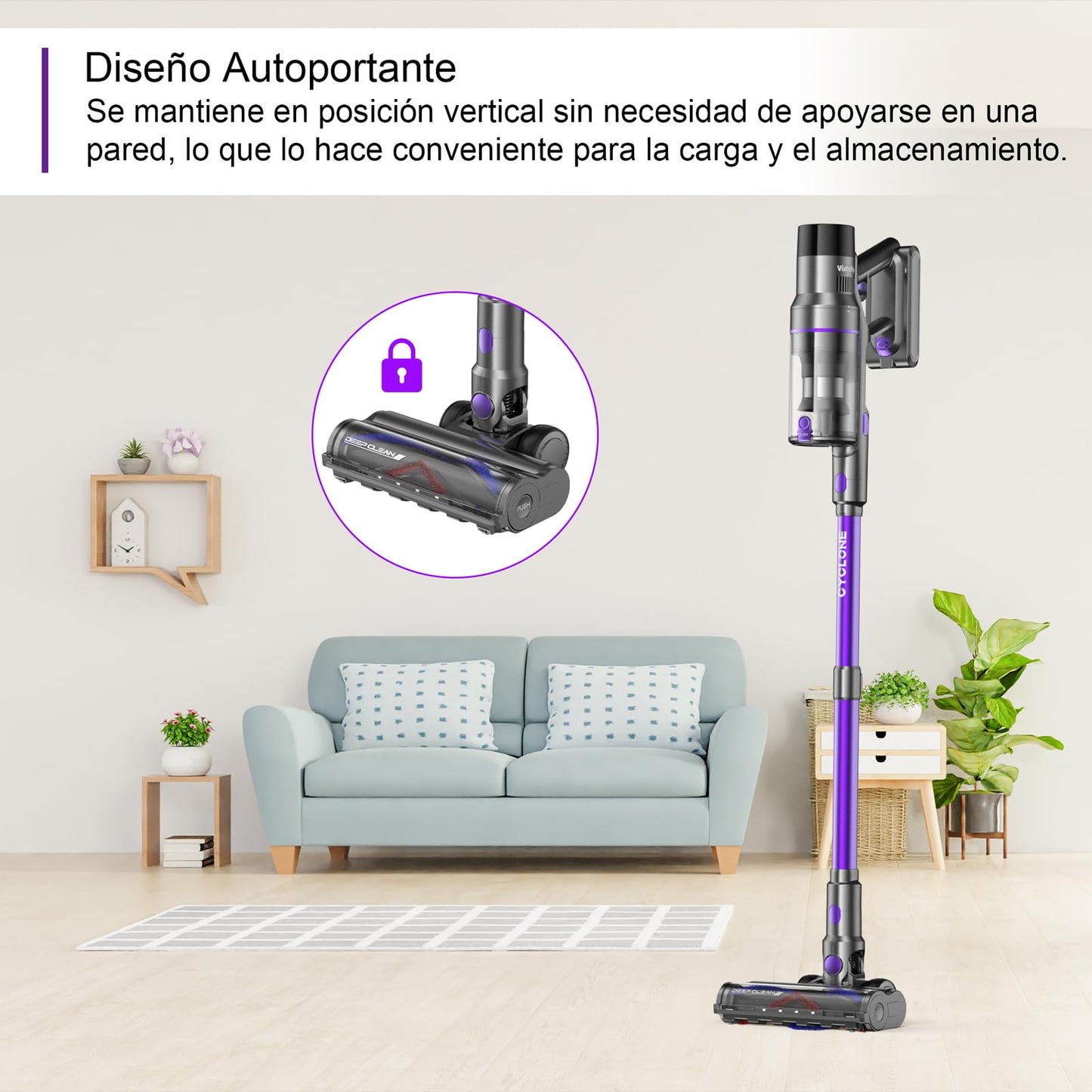 Vistefly V15s MAX Aspiradora Escoba sin Cable, 580 W, 55 kPa de Succión, 8 en 1 con Pantalla Táctil, Autonomía de 75 Minutos, Modo Automático y Sistema Antienredos, Ideal para Suelos, Alfombras y Pelos de Mascotas