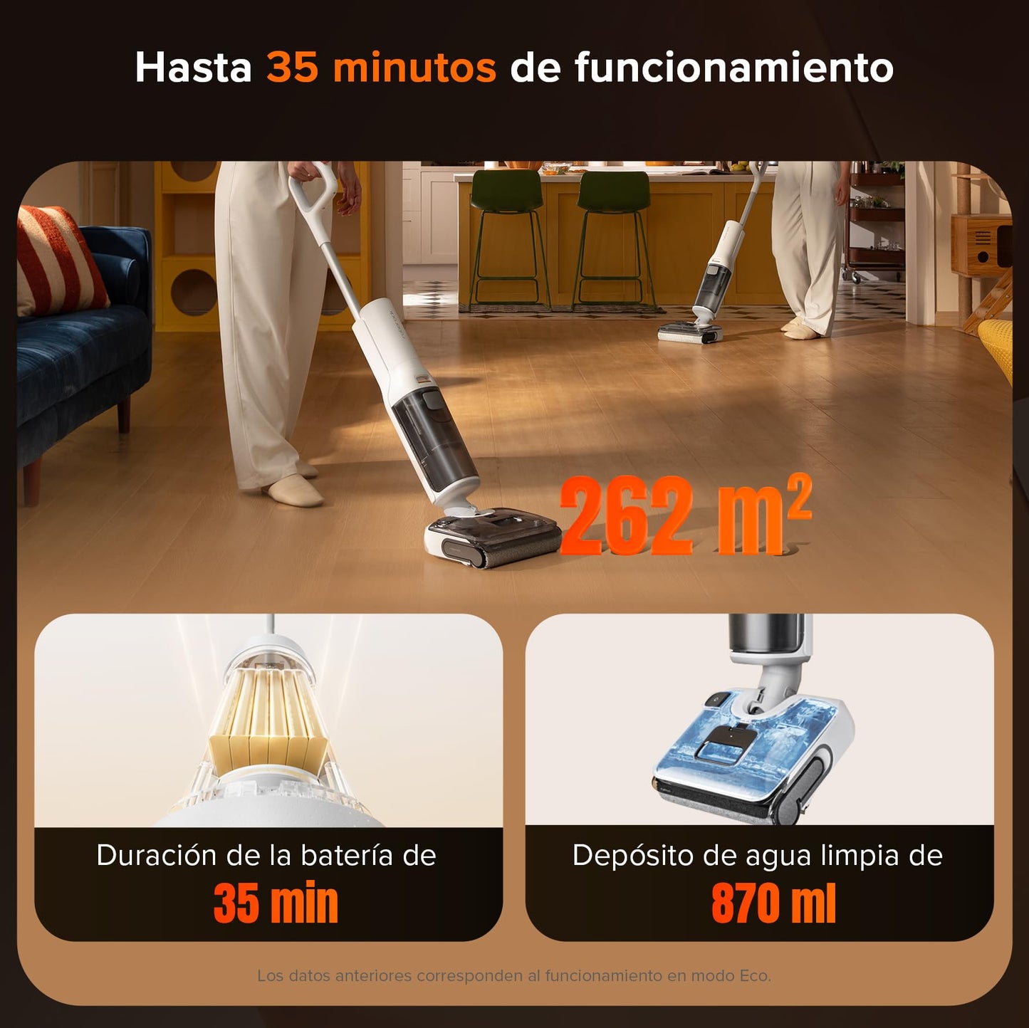 Aspiradora Roborock F25 RT en Seco y Húmedo, Sin Cable, 20.000 Pa, Autolimpieza a 90 °C, Secado Rápido y Diseño Ultraplano de 180°