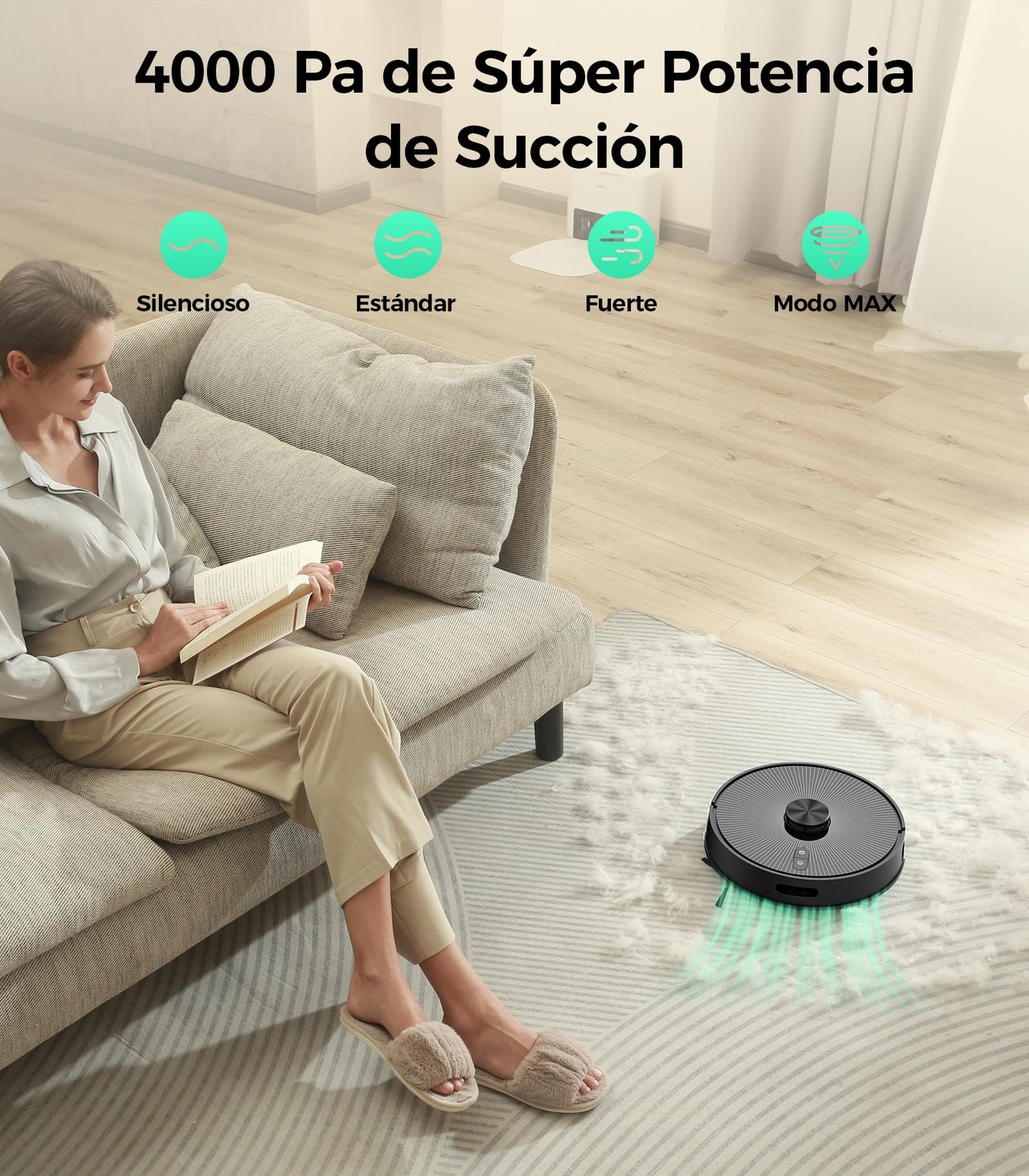 Robot Aspirador y Fregasuelos Vozascly R10 con Mapeo, Vaciado Automático de 4 L y Navegación Dual LiDAR + IMU – Aspira y Friega Suelos con Precisión