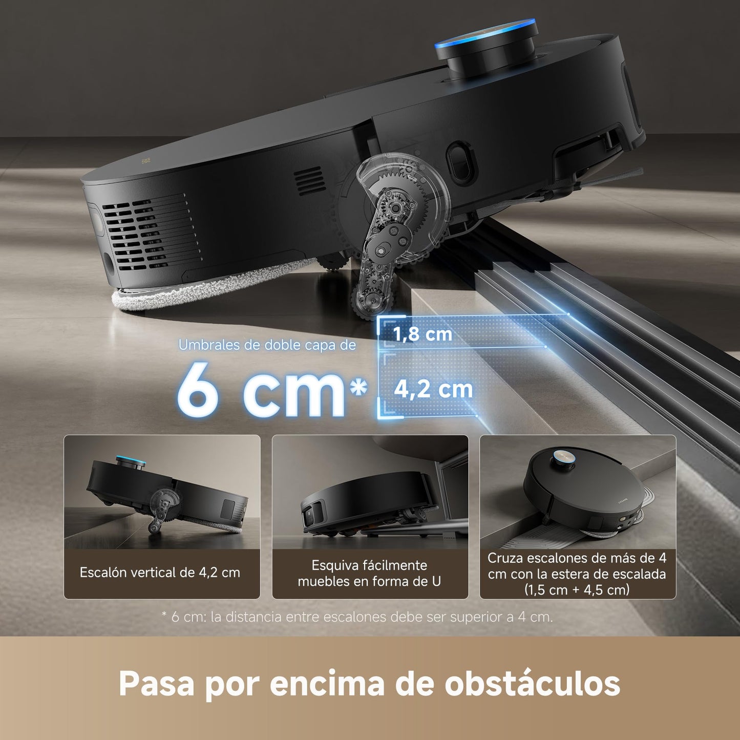 DREAME X50 Ultra Complete Robot Aspirador y Fregasuelos, 20000Pa Succión, Overcoming Obstacles hasta 6 CM, Control de Radar Elevado y Bajado, Limpieza a Fondo de Esquina a Borde, App Control, Negro