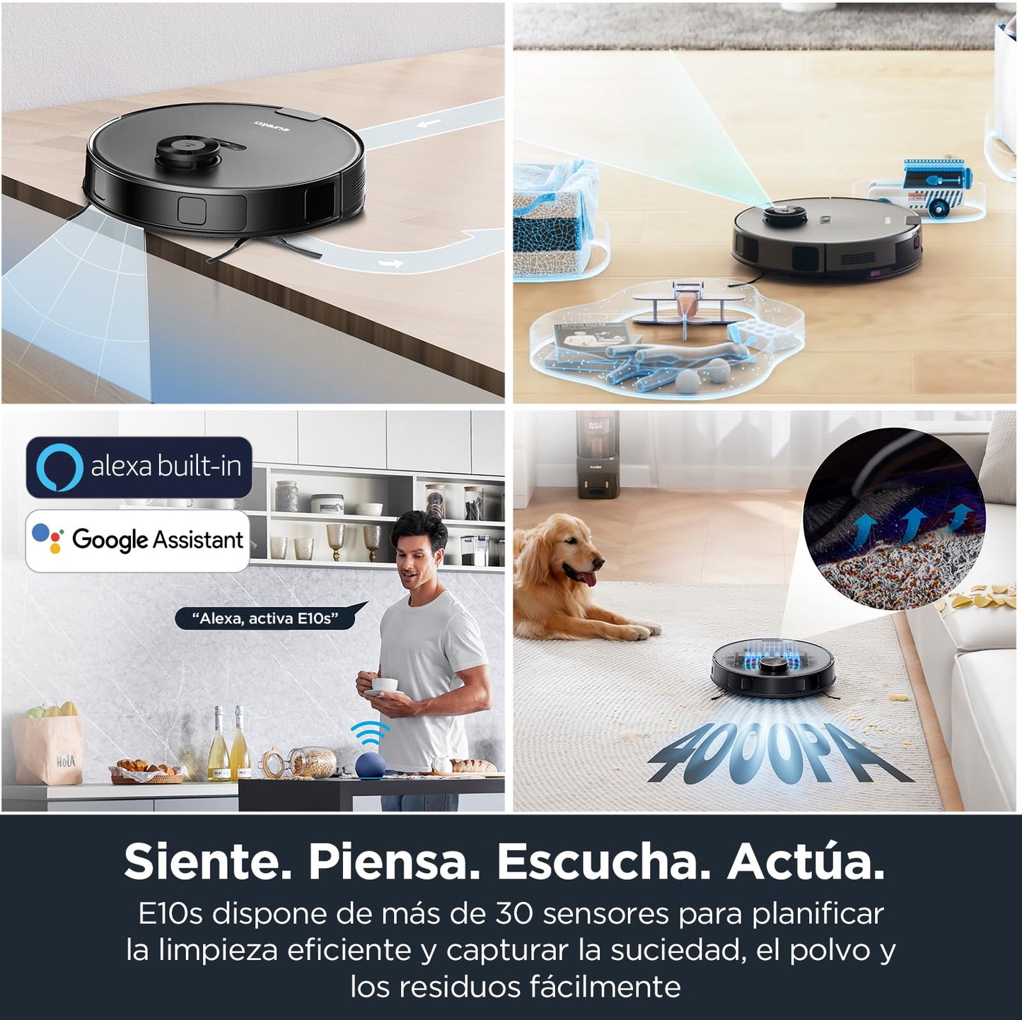 Robot Aspirador y Fregasuelos Eureka NERE10s con Vaciado Automático, 4000 Pa de Succión, Navegación LiDAR, 180 min de Autonomía y Control por App para Moquetas y Suelos Duros