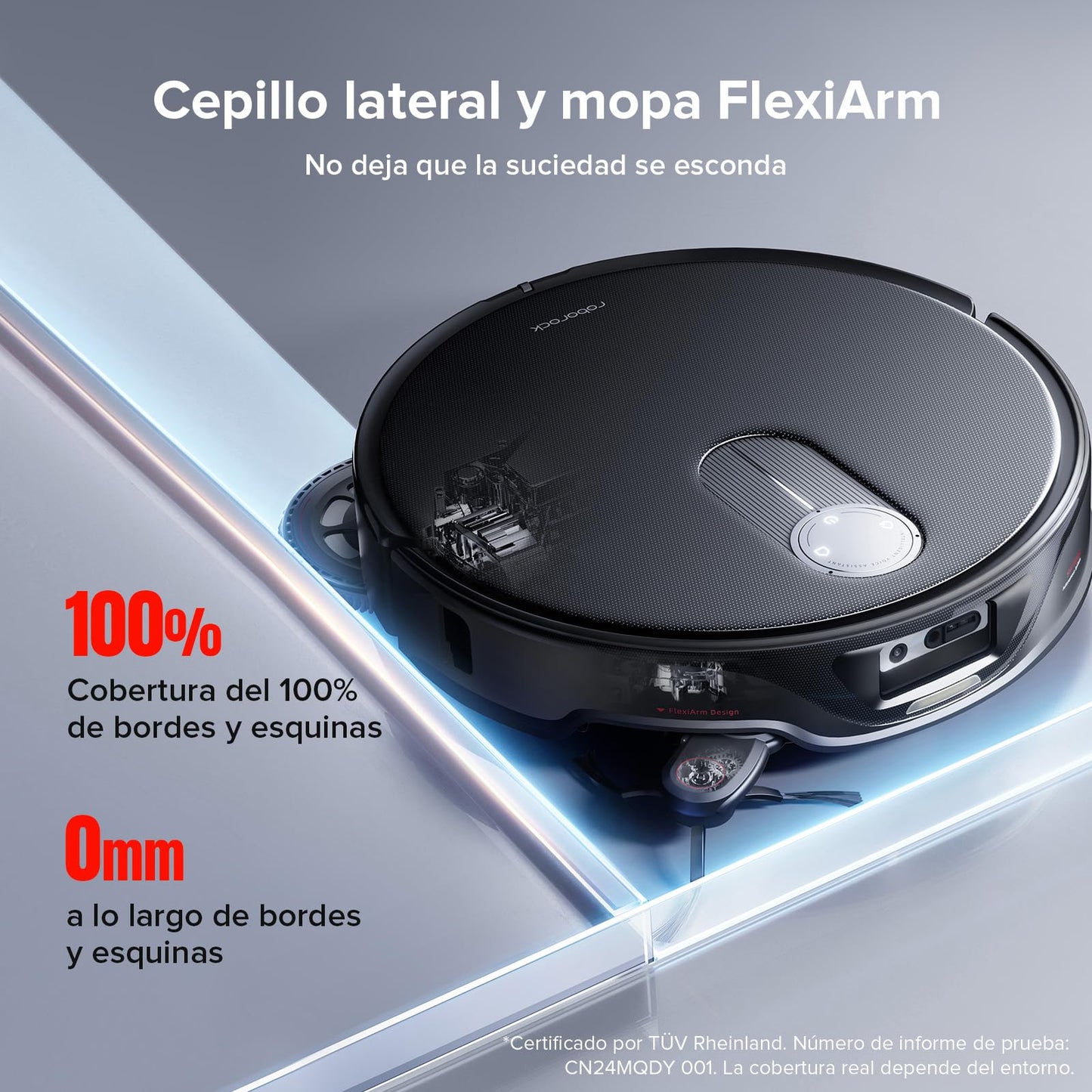 roborock Qrevo Slim Robot Aspirador, 8.2 cm, Navegación pionero Tiempo de Vuelo (ToF) en 3D y StarSight™, Mopa y Cepillo Lateral FlexiArm™, DuoRoller Riser®, Base 8 en 1, 11.000 Pa Negro