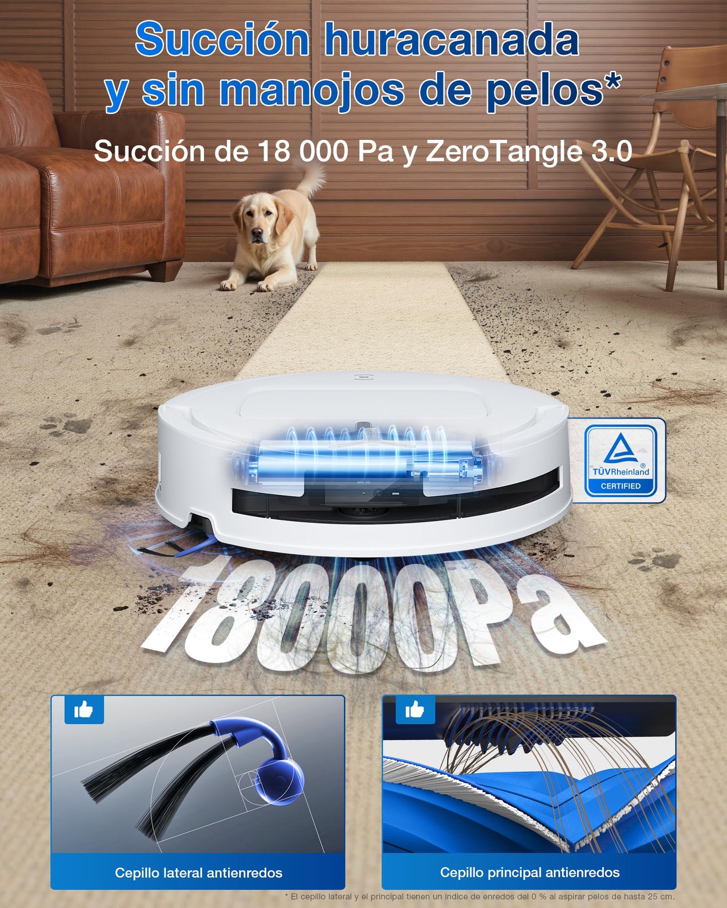 ECOVACS DEEBOT T80 Omni Robot Aspirador y Fregasuelos, Succión de 18.000 Pa, Limpieza Automática OZMO Roller, Sistema ZeroTangle 3.0, Lavado con Agua Caliente 40–75 °C, Secado con Aire Caliente – Blanco