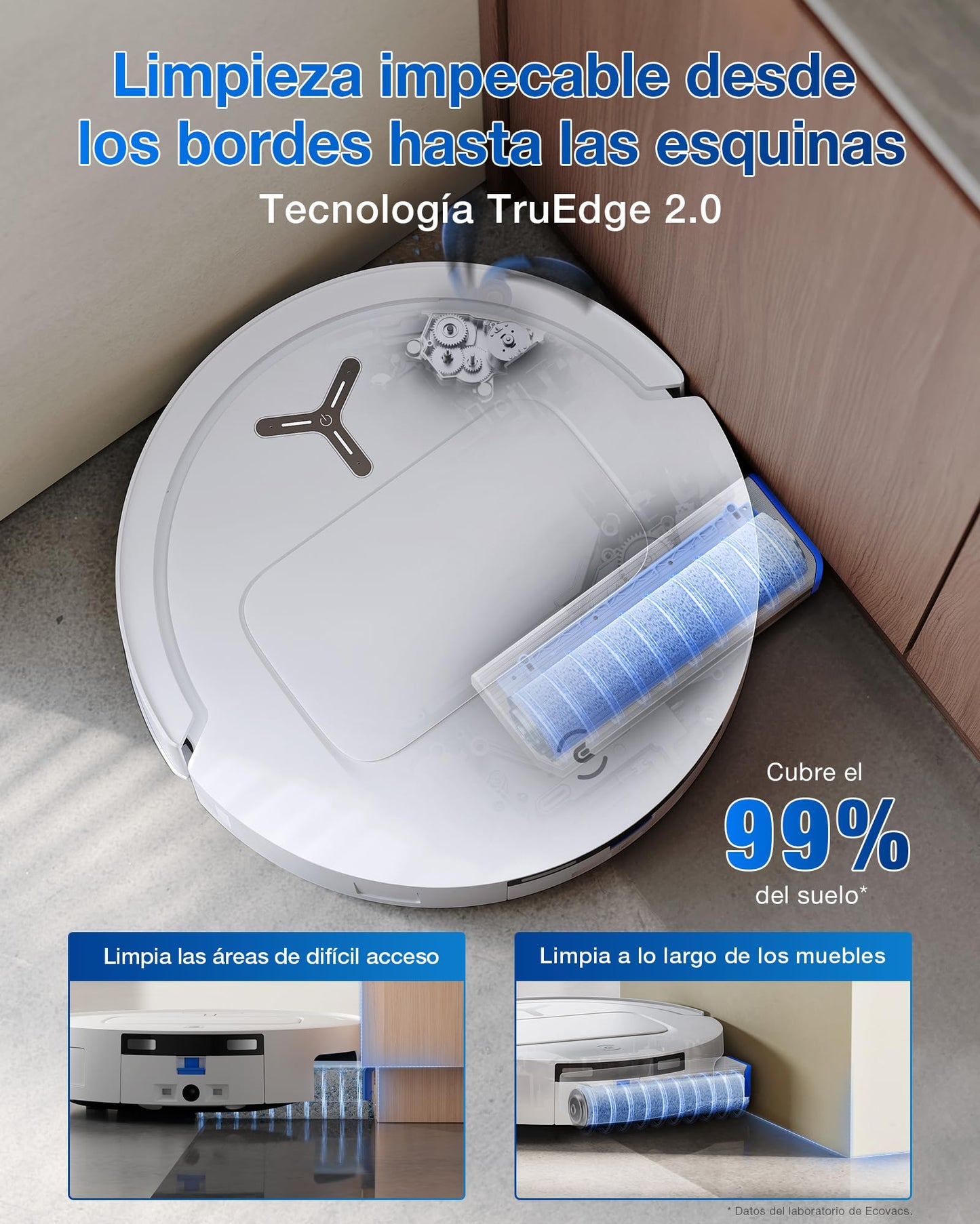 ECOVACS DEEBOT T80 Omni Robot Aspirador y Fregasuelos, Succión de 18.000 Pa, Limpieza Automática OZMO Roller, Sistema ZeroTangle 3.0, Lavado con Agua Caliente 40–75 °C, Secado con Aire Caliente – Blanco
