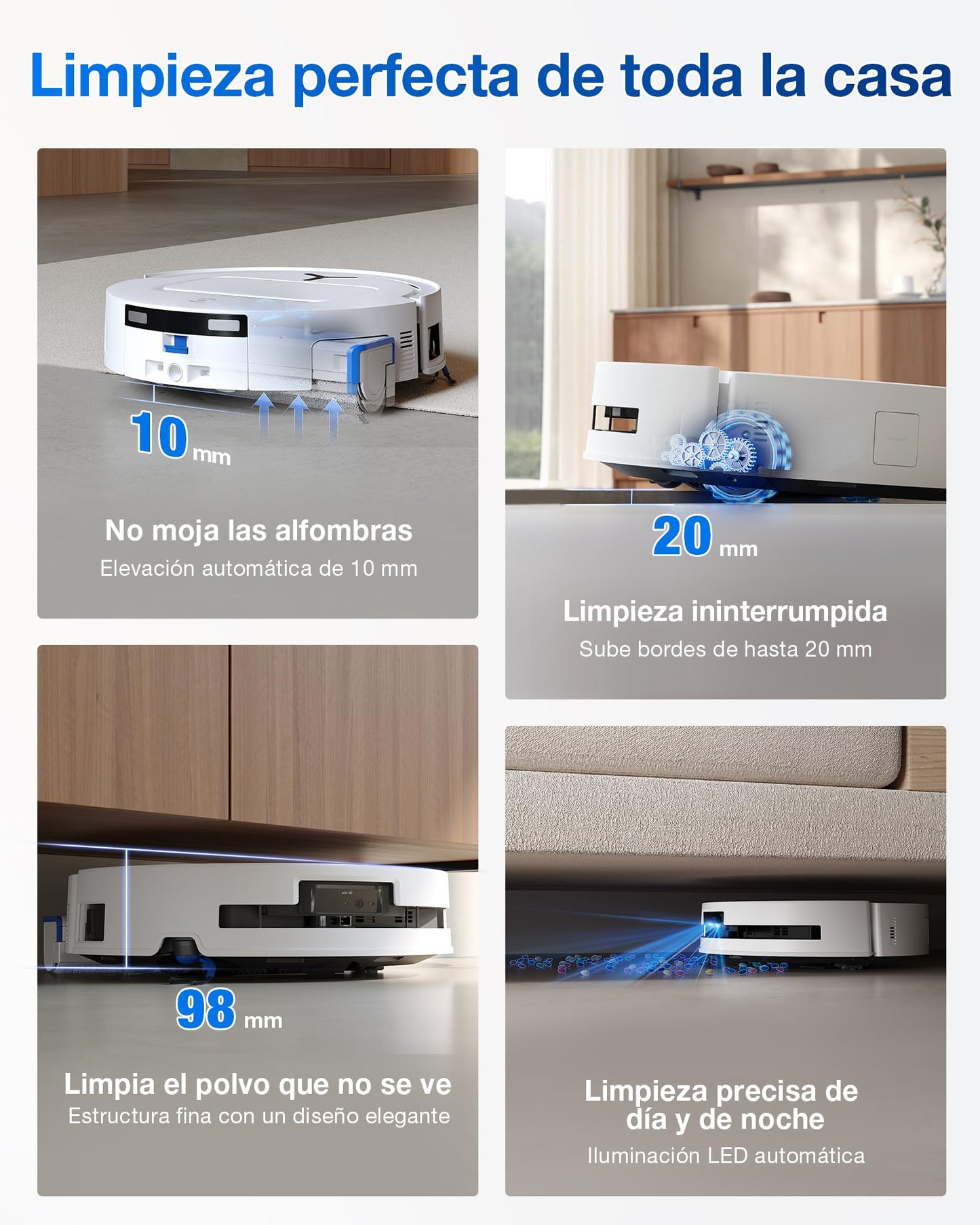 ECOVACS DEEBOT T80 Omni Robot Aspirador y Fregasuelos, Succión de 18.000 Pa, Limpieza Automática OZMO Roller, Sistema ZeroTangle 3.0, Lavado con Agua Caliente 40–75 °C, Secado con Aire Caliente – Blanco