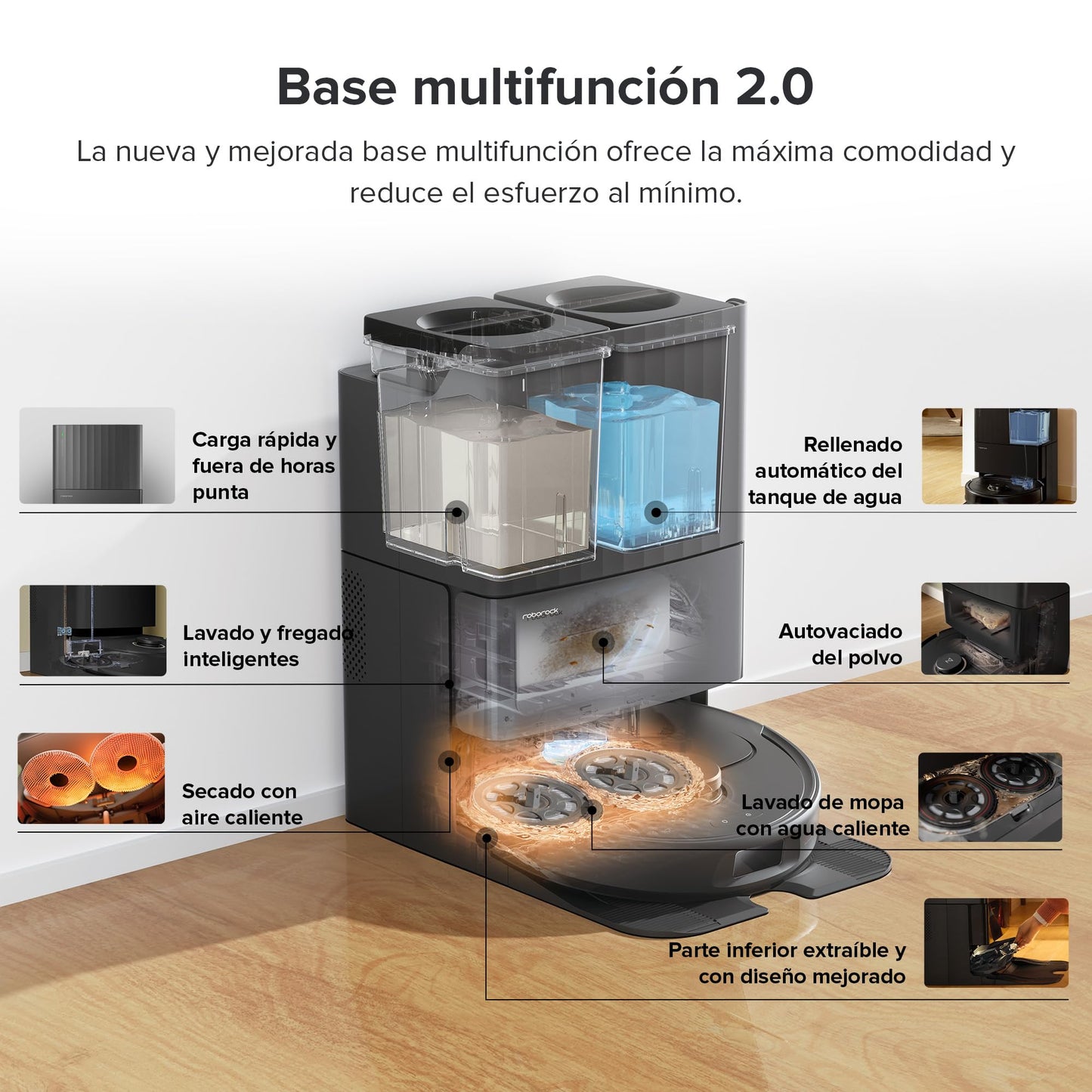 roborock Qrevo Pro Robot Aspirador Base de Carga Todo en uno, FlexiArm Design, Aspiradora y friegasuelo 7000 Pa, Trapeadores de Doble Giro, HyperForce, Reactive Al, Negro