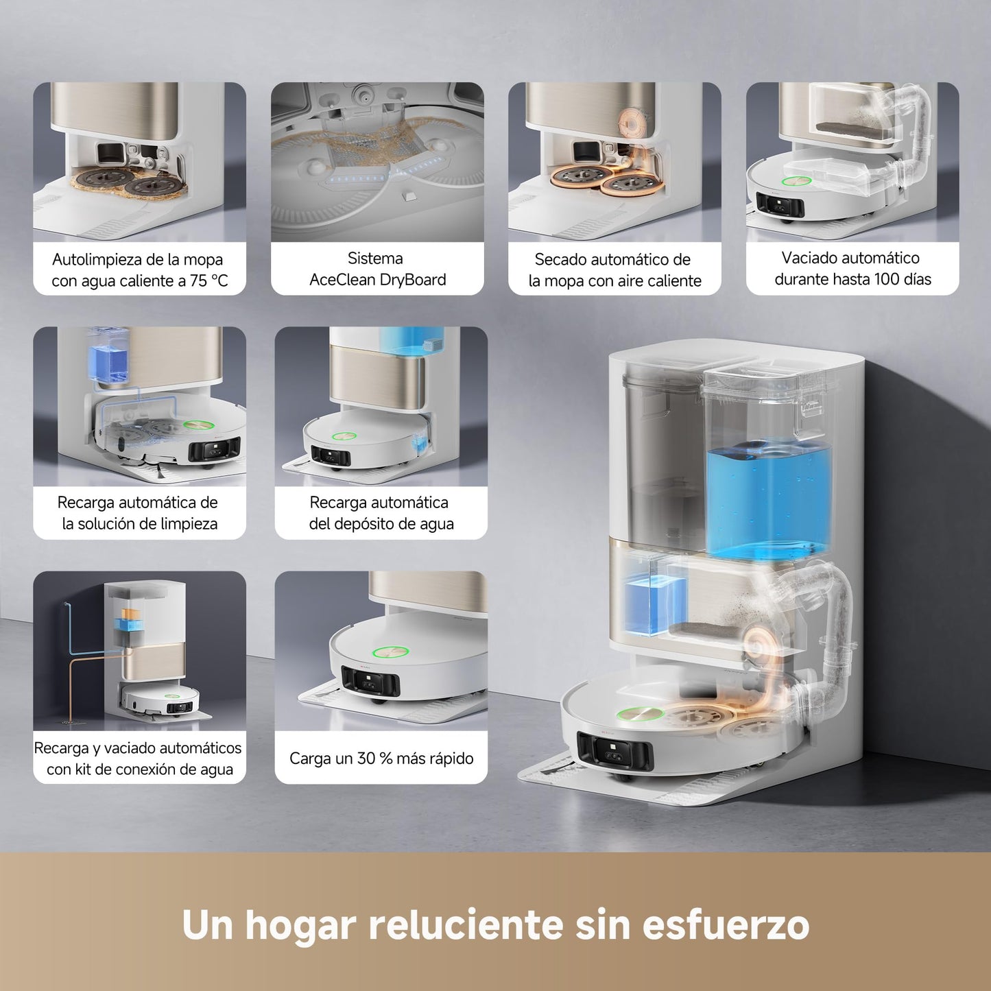 DREAME L50 Pro Ultra Robot Aspirador y Fregasuelos, Succión de 19.500 Pa, Autolimpieza de Mopas, Detección Inteligente de Obstáculos, Limpieza con Agua Caliente a 75 °C, Cámara para Mascotas