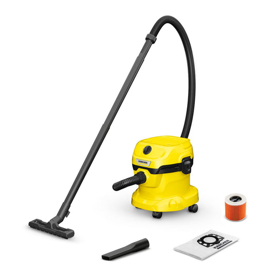 Kärcher WD 2 Plus V-12/4/18/C Aspirador en Seco y Húmedo, 1000 W, Depósito de Plástico de 12 L, Manguera de 1,8 m, Incluye Filtros y Boquillas para Suelo y Ranuras, Amarillo/Negro