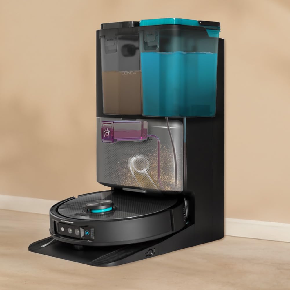 Robot Aspirador y Fregasuelos Cecotec Conga 20090 ProAI con Base de Autovaciado, Corte de Cabello, Dosificador de Jabón, 8000Pa, Tecnología Láser y Control por App