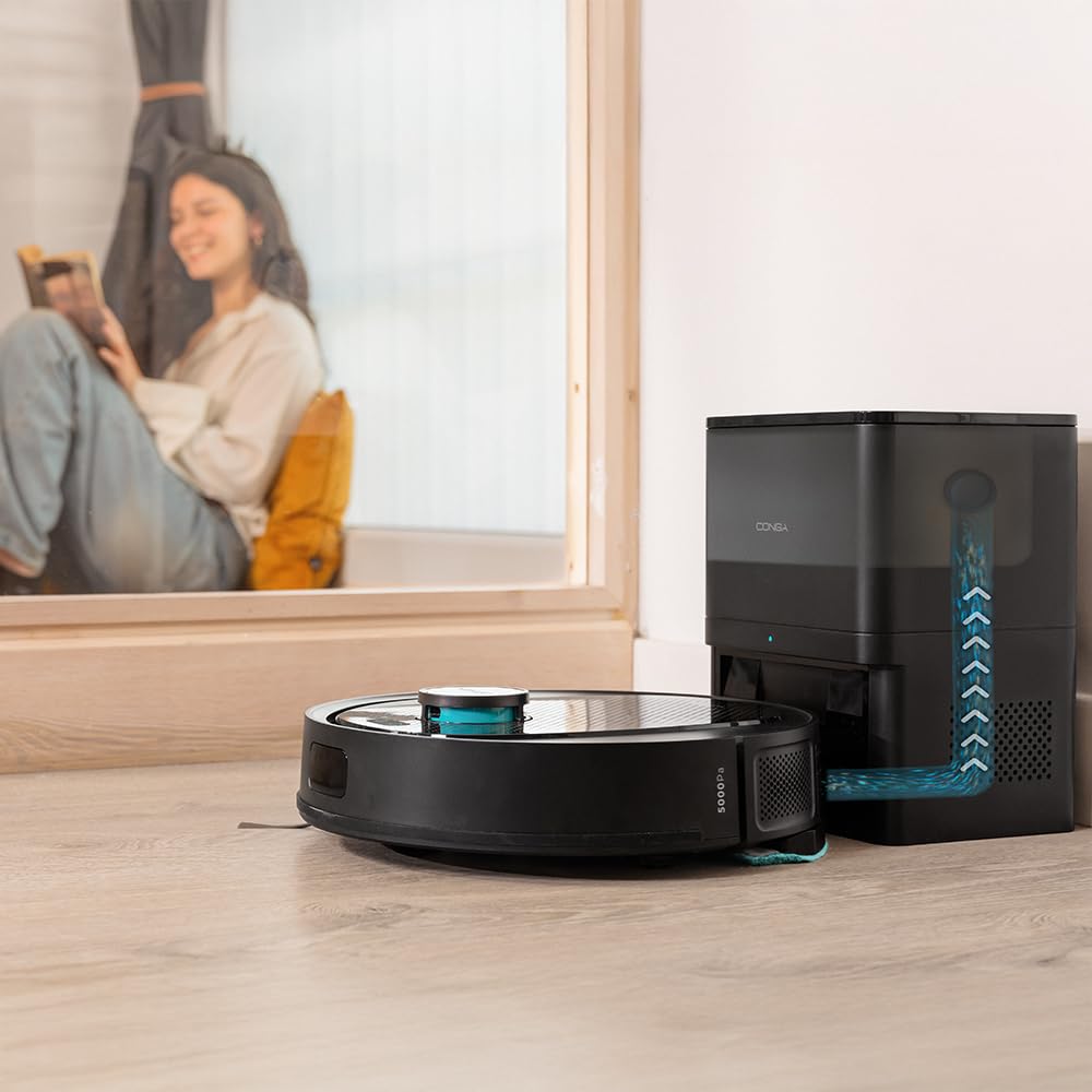 Robot Aspirador Cecotec Conga 7690 Immortal MAX Home M con Base de Autovaciado, Navegación Láser, 5000 Pa de Succión, 220 min de Autonomía, Depósito 2,5 L, Control por App y Función 4 en 1: Barre, Aspira, Friega y Pasa la Mopa