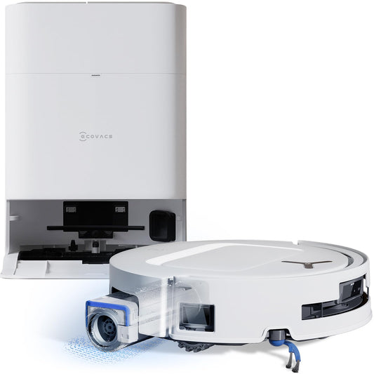 ECOVACS DEEBOT T80 Omni Robot Aspirador y Fregasuelos, Succión de 18.000 Pa, Limpieza Automática OZMO Roller, Sistema ZeroTangle 3.0, Lavado con Agua Caliente 40–75 °C, Secado con Aire Caliente – Blanco