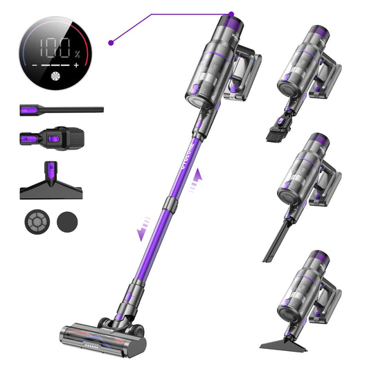 Vistefly V15s MAX Aspiradora Escoba sin Cable, 580 W, 55 kPa de Succión, 8 en 1 con Pantalla Táctil, Autonomía de 75 Minutos, Modo Automático y Sistema Antienredos, Ideal para Suelos, Alfombras y Pelos de Mascotas