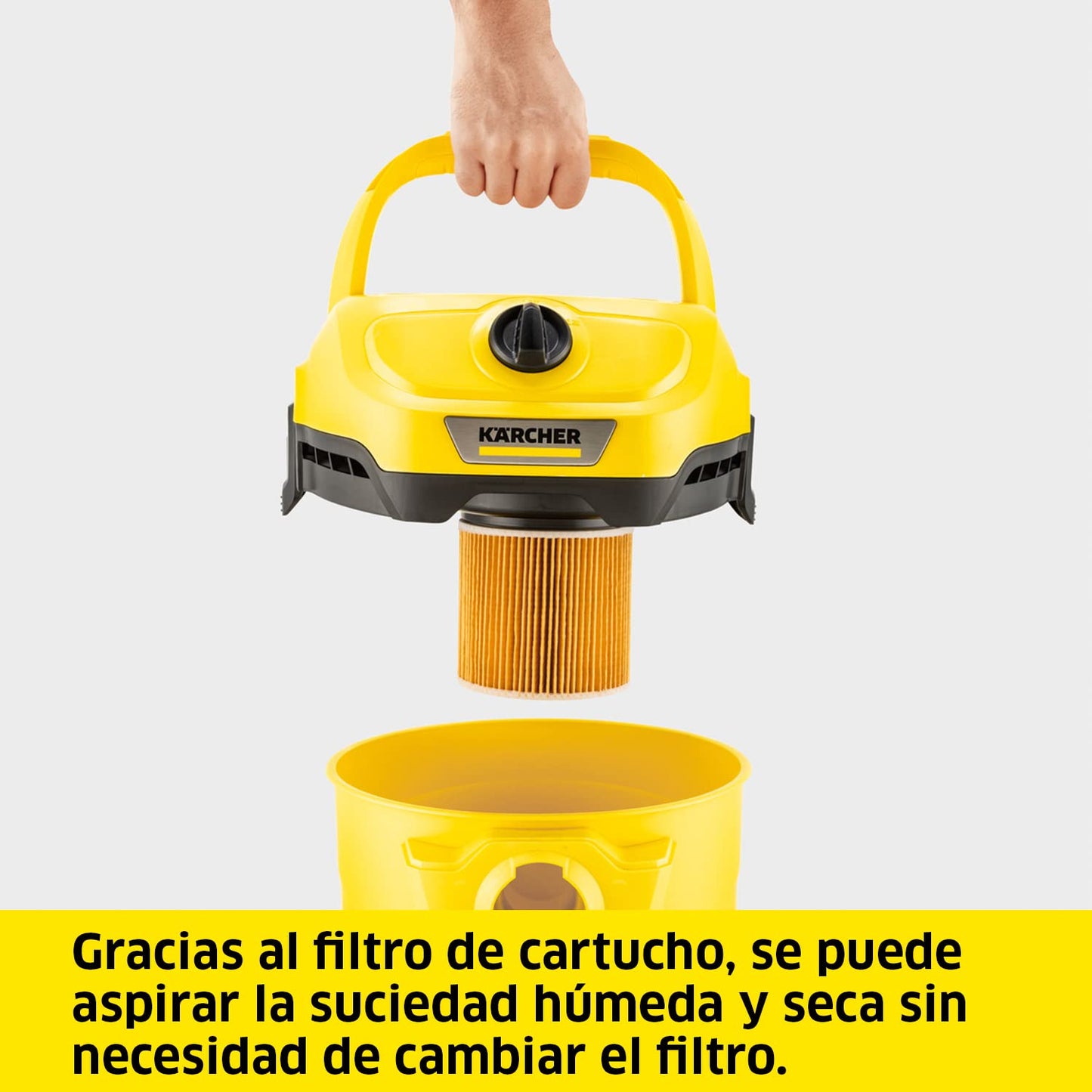 Kärcher WD 2 Plus V-12/4/18/C Aspirador en Seco y Húmedo, 1000 W, Depósito de Plástico de 12 L, Manguera de 1,8 m, Incluye Filtros y Boquillas para Suelo y Ranuras, Amarillo/Negro