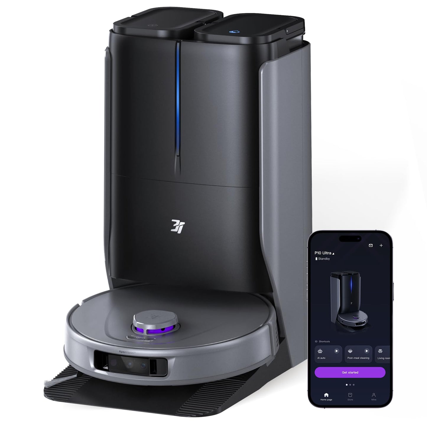 3i P10 Ultra Robot Aspirador y Fregasuelos, mopa Extensible, 18.000 Pa, Lavado con Agua Caliente, Secado, Vaciado y Rellenado automáticos, detección y esquiva de obstáculos con IA