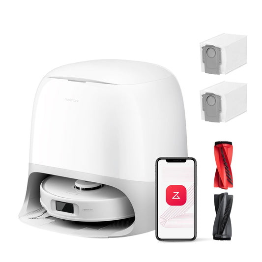 roborock Qrevo Curv S5X Set Robot Aspiradora, Succión HyperForce® de 18500Pa, Cepillo Principal DuoDivide®, Cepillo Lateral en FlexiAr™ ARC, Reactive Tech, Base multifunción 3.0, Blanco