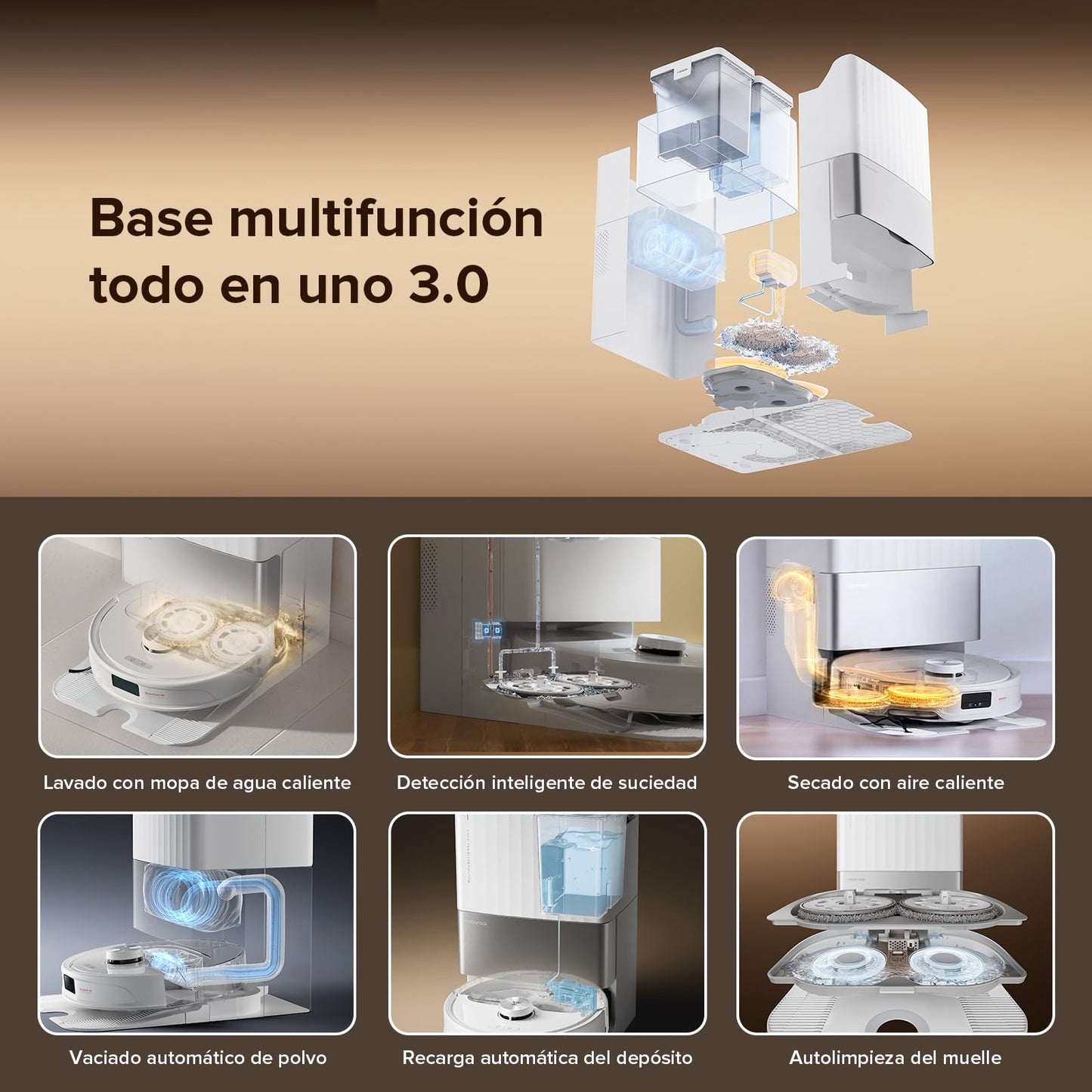 roborock Qrevo Master Set Robot Aspirador 10000 Pa, Cepillo DuoRoller, FlexiArm Design™, HyperForce®, Base multifunción 3.0, Agua Caliente a 60°C, además 2 Paños de Limpieza, Blanco