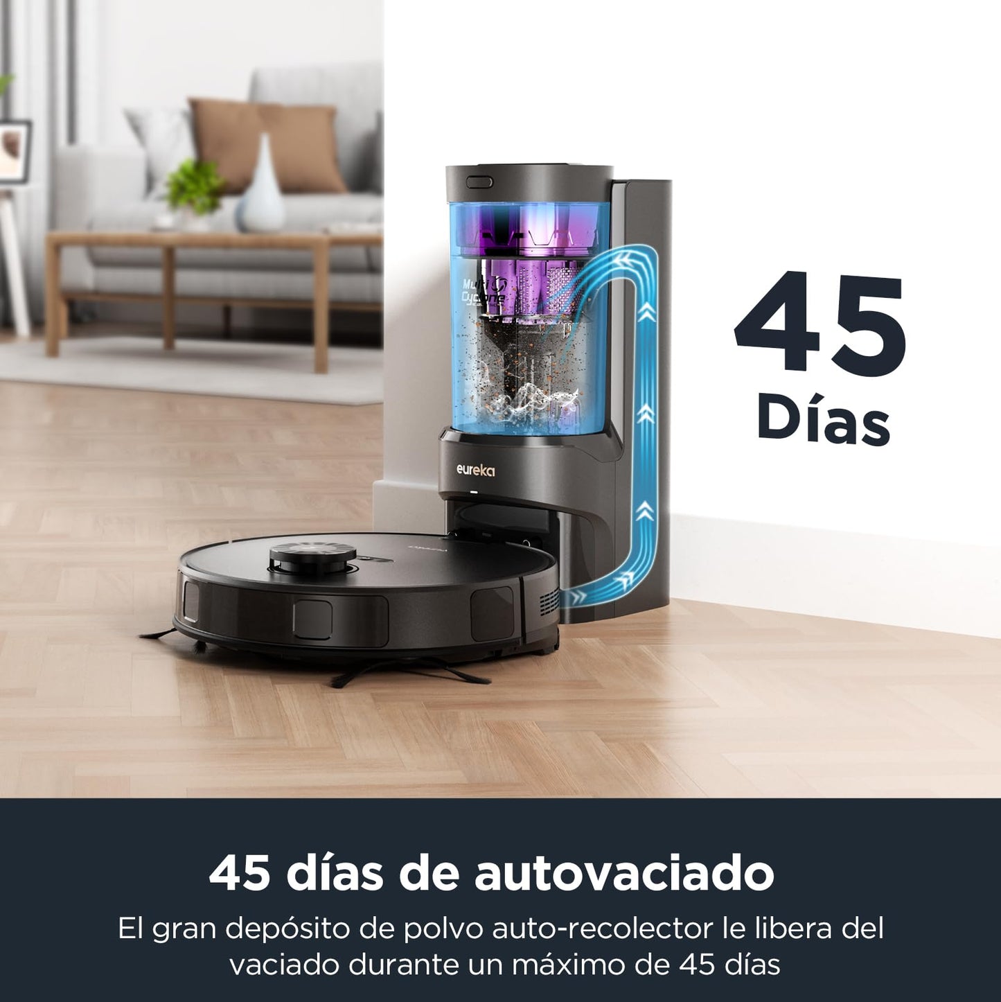 Robot Aspirador y Fregasuelos Eureka NERE10s con Vaciado Automático, 4000 Pa de Succión, Navegación LiDAR, 180 min de Autonomía y Control por App para Moquetas y Suelos Duros