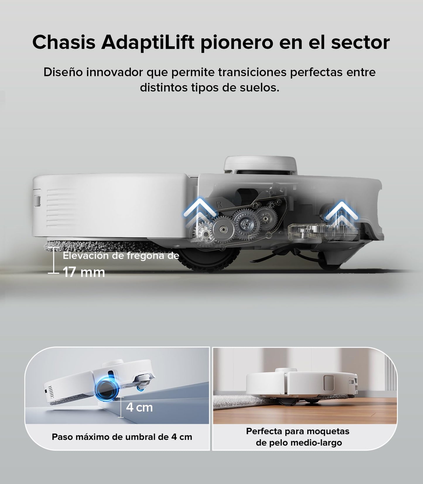 roborock Qrevo Edge Aspirador Robótico, Succión HyperForce 18 500Pa, Sin enredos, AdaptiLift, Tecnología FlexiArm, Elevación defregona 17 mm, Base multifunción 3.0, Lavado de mopa con Agua a 75 °C