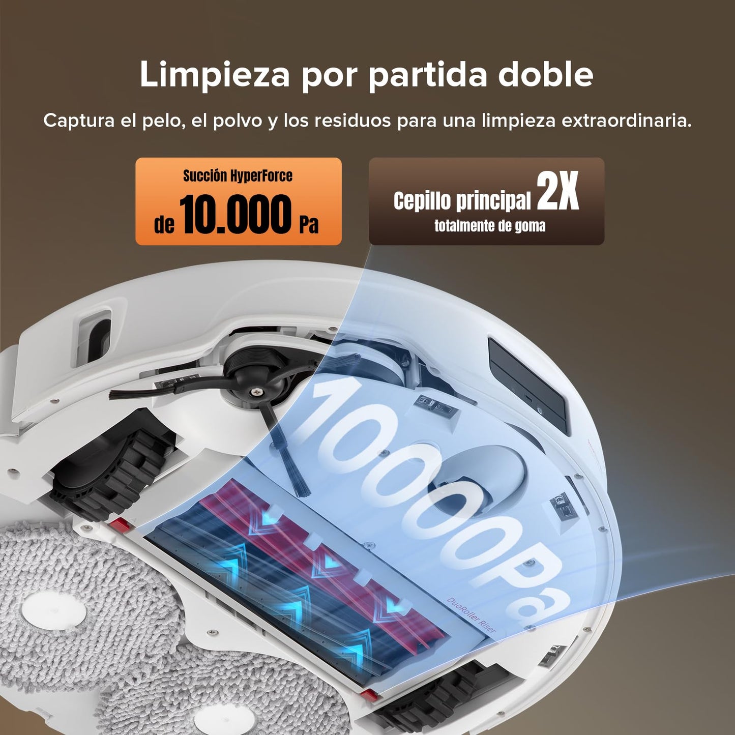 roborock Qrevo Master Set Robot Aspirador 10000 Pa, Cepillo DuoRoller, FlexiArm Design™, HyperForce®, Base multifunción 3.0, Agua Caliente a 60°C, además 2 Paños de Limpieza, Blanco