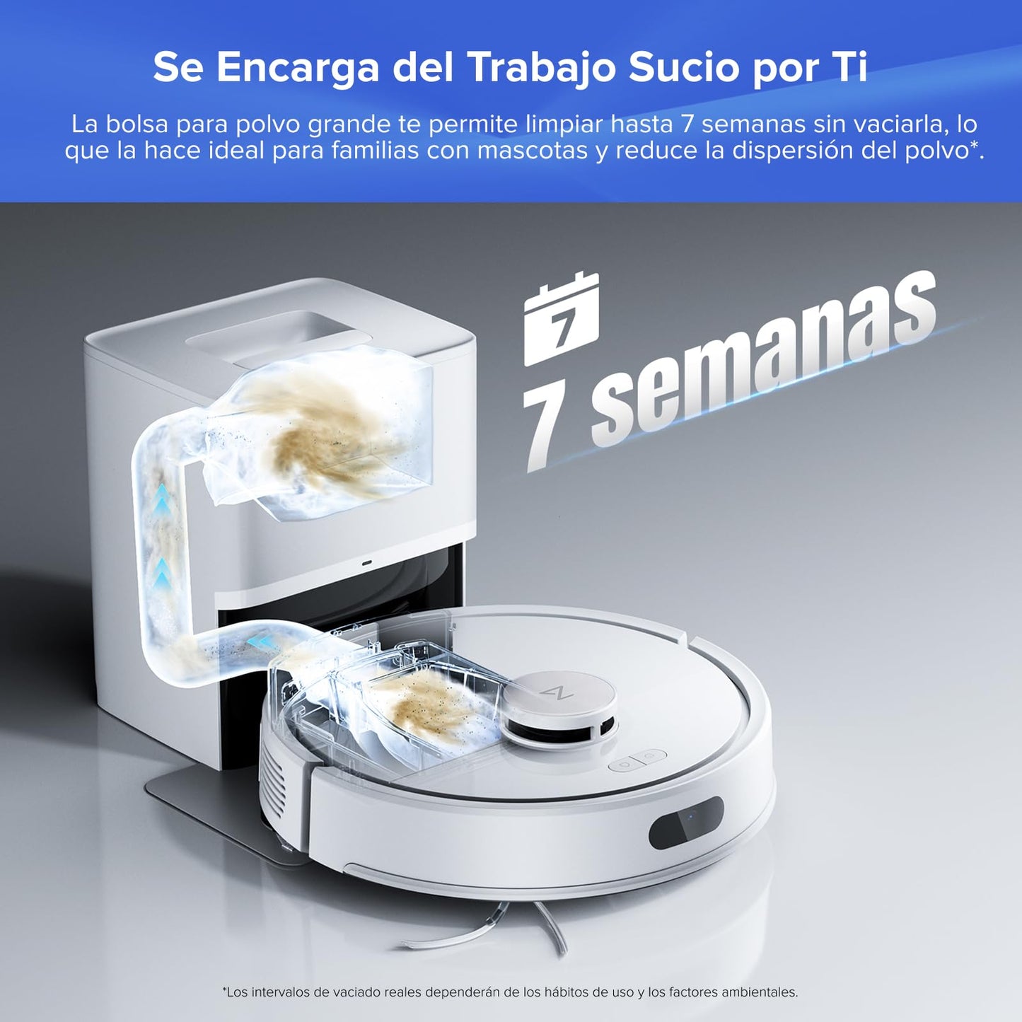roborock Q7 L5+ Set Robot Aspirador y Fregador de 8000 Pa, 7 Weeks Autovaciado, Sistema Doble Antienredos, Navegación PreciSense LiDAR, Suelos Duros, Alfombras y Pelo de Mascotas, Blanco