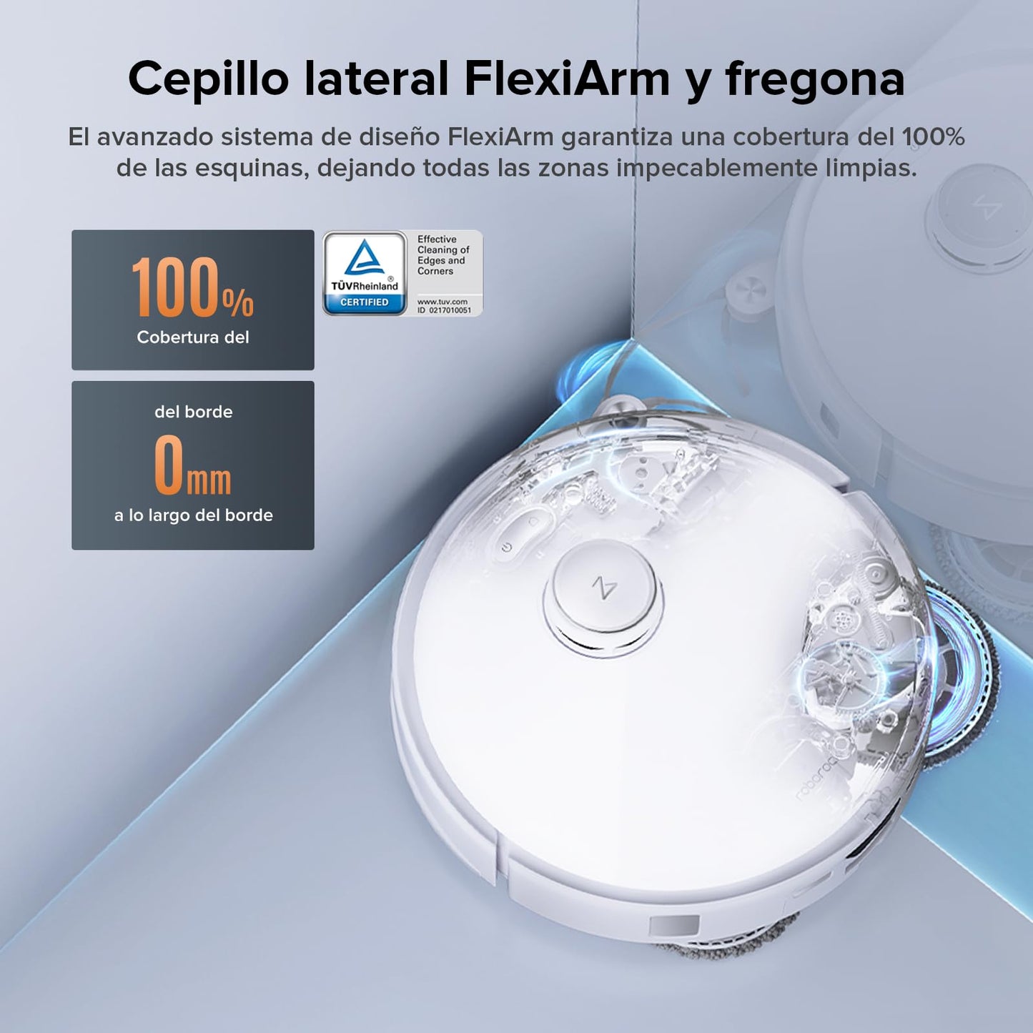 roborock Qrevo Edge S5A Robot Aspirador y Fregasuelos 18.500 Pa, Sin Enredos, FlexiArm Cepillo Lateral y Mopa, Lavado con Mopa de Agua Caliente y Autolimpieza, Secado con Aire Caliente, Blanco