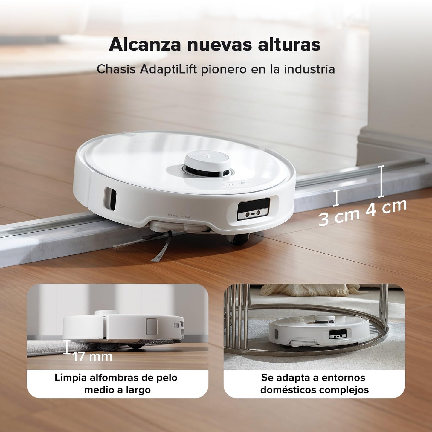 roborock Qrevo Curv Robot Aspirador y Fregasuelos Autovaciado, Sin enredos, AdaptiLift, HyperForce de 18500 Pa, Cepillo Principal DuoDivide, Cepillo Lateral en Arco FlexiArm, Agua a 75 °C, Blanco