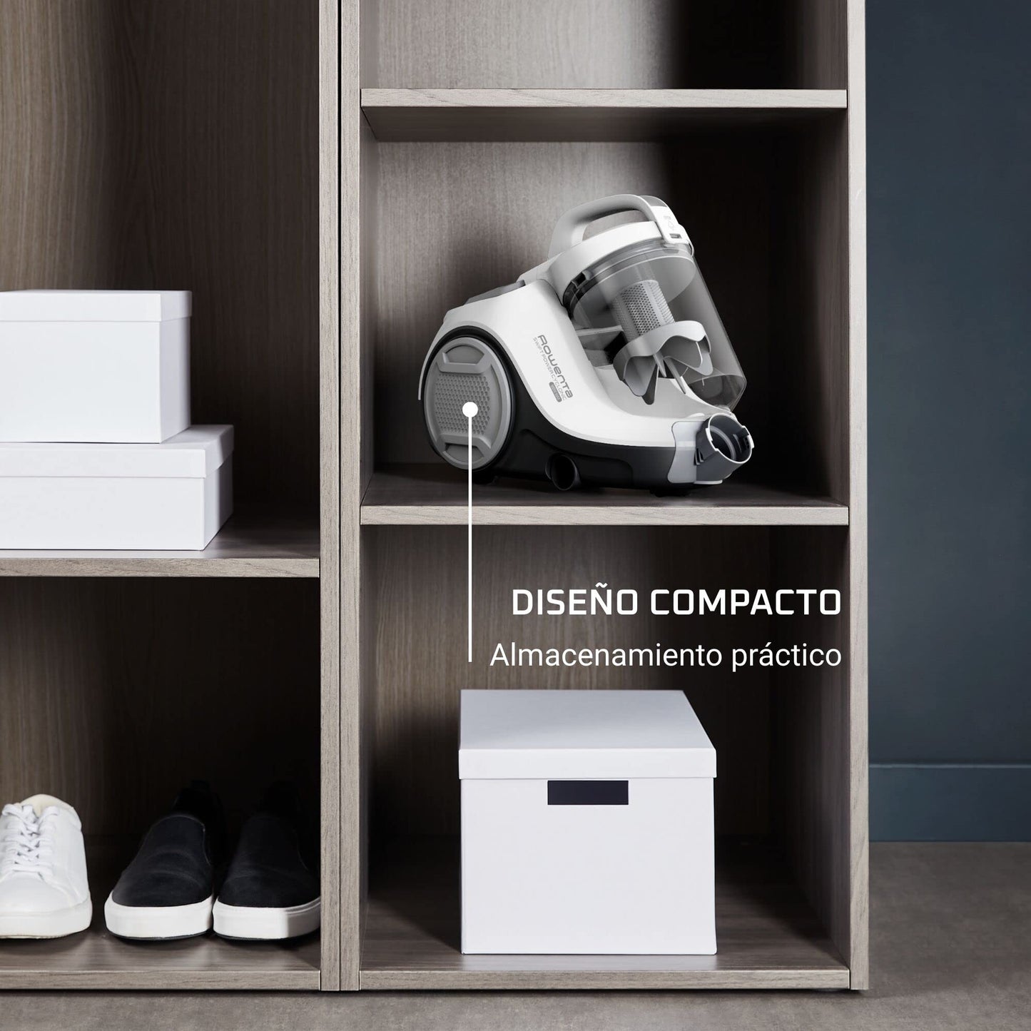 Rowenta Swift Power Cyclonic Classic – Aspiradora sin bolsa potente de 750W, tecnología ciclónica, cabezal alto rendimiento, 3 niveles filtración, 7,5m radio acción, posición parking, blanco