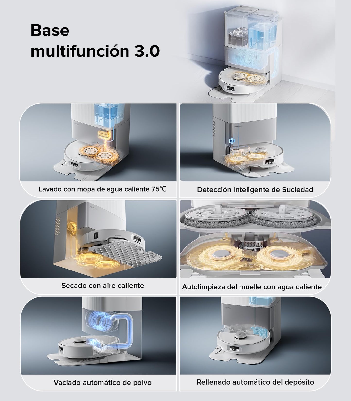 roborock Qrevo Edge Aspirador Robótico, Succión HyperForce 18 500Pa, Sin enredos, AdaptiLift, Tecnología FlexiArm, Elevación defregona 17 mm, Base multifunción 3.0, Lavado de mopa con Agua a 75 °C