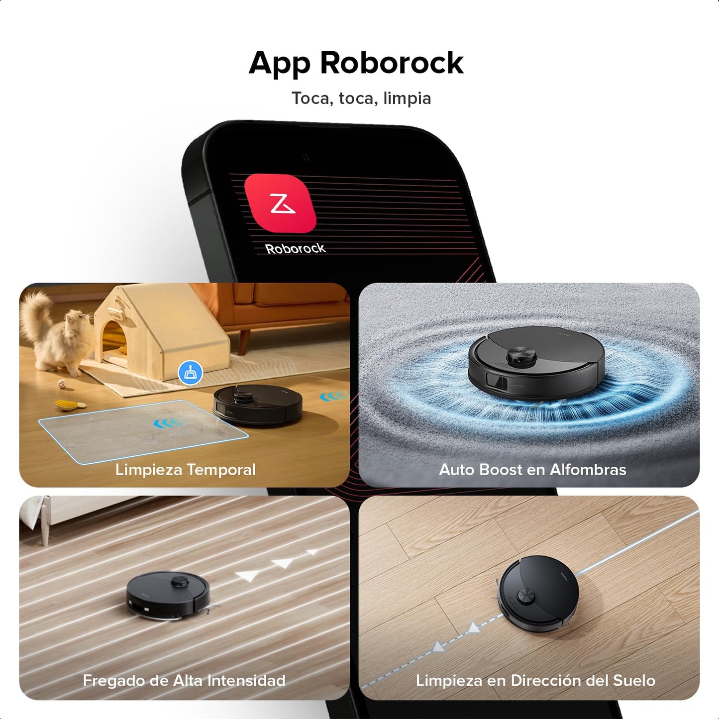 Roborock Q10 S5 Robot Aspirador y Fregasuelos, Succión HyperForce de 10.000 Pa, Navegación LiDAR PreciSense, Tecnología de Evitación de Obstáculos Reactive Tech, Sistema Doble Antienredos – Negro