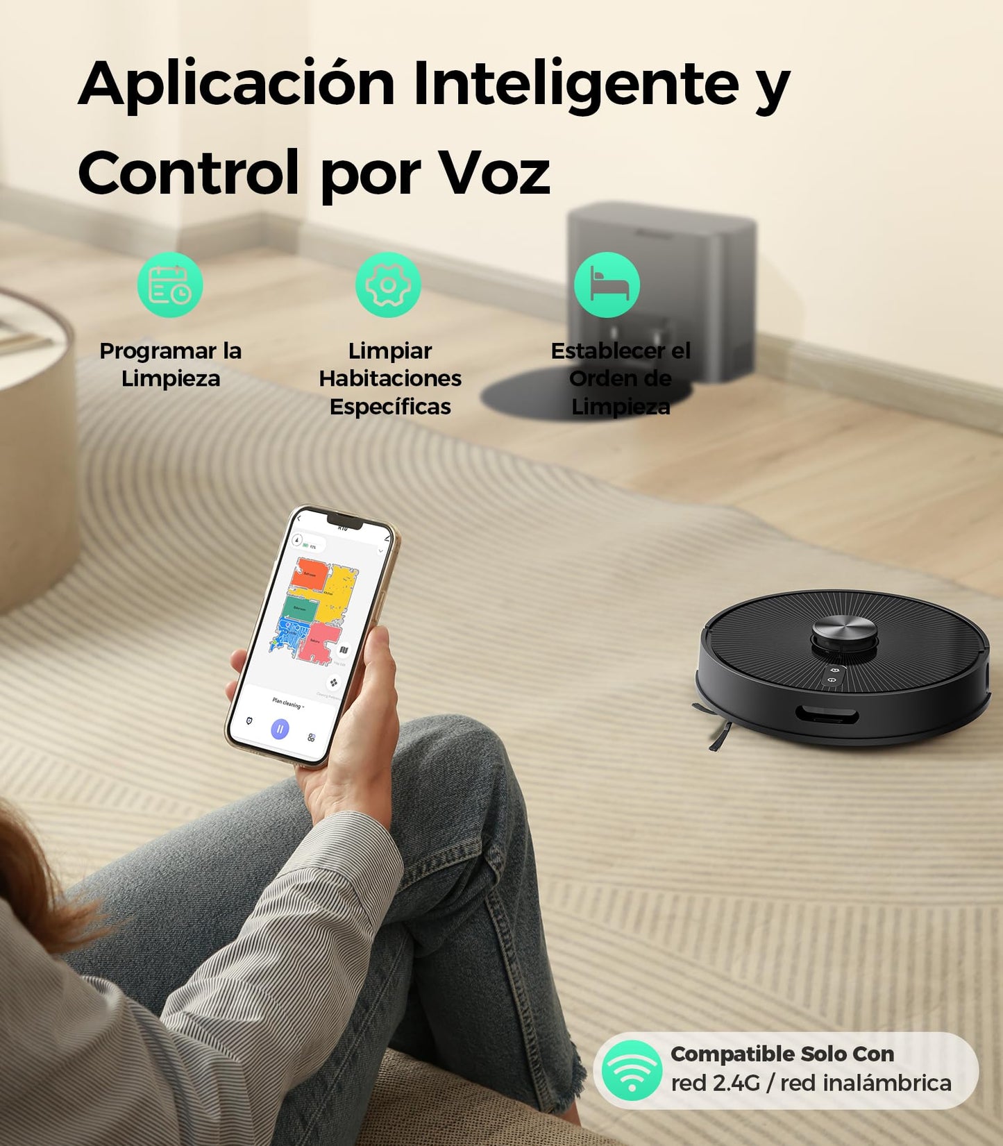 Robot Aspirador y Fregasuelos Vozascly R10 con Mapeo, Vaciado Automático de 4 L y Navegación Dual LiDAR + IMU – Aspira y Friega Suelos con Precisión