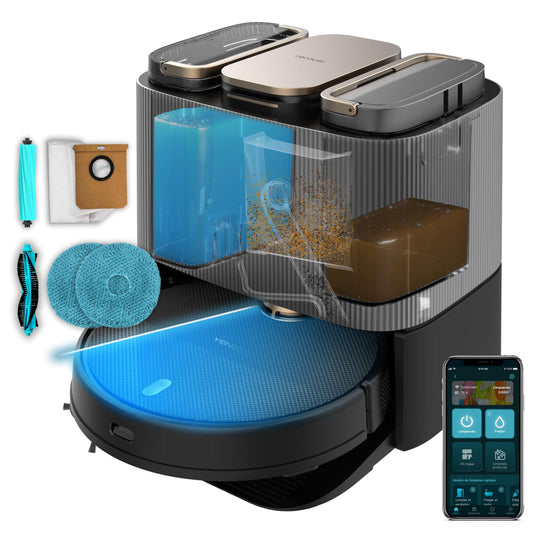 Robot Aspirador Cecotec Conga 13090 Spin Revolution Home&Wash Essential con Base de Autovaciado, Mopas Giratorias, 7000 Pa de Succión, Navegación Láser, Cepillos de Silicona y Lateral, Conectividad Bluetooth y WiFi 2,4/5 GHz, Control por App