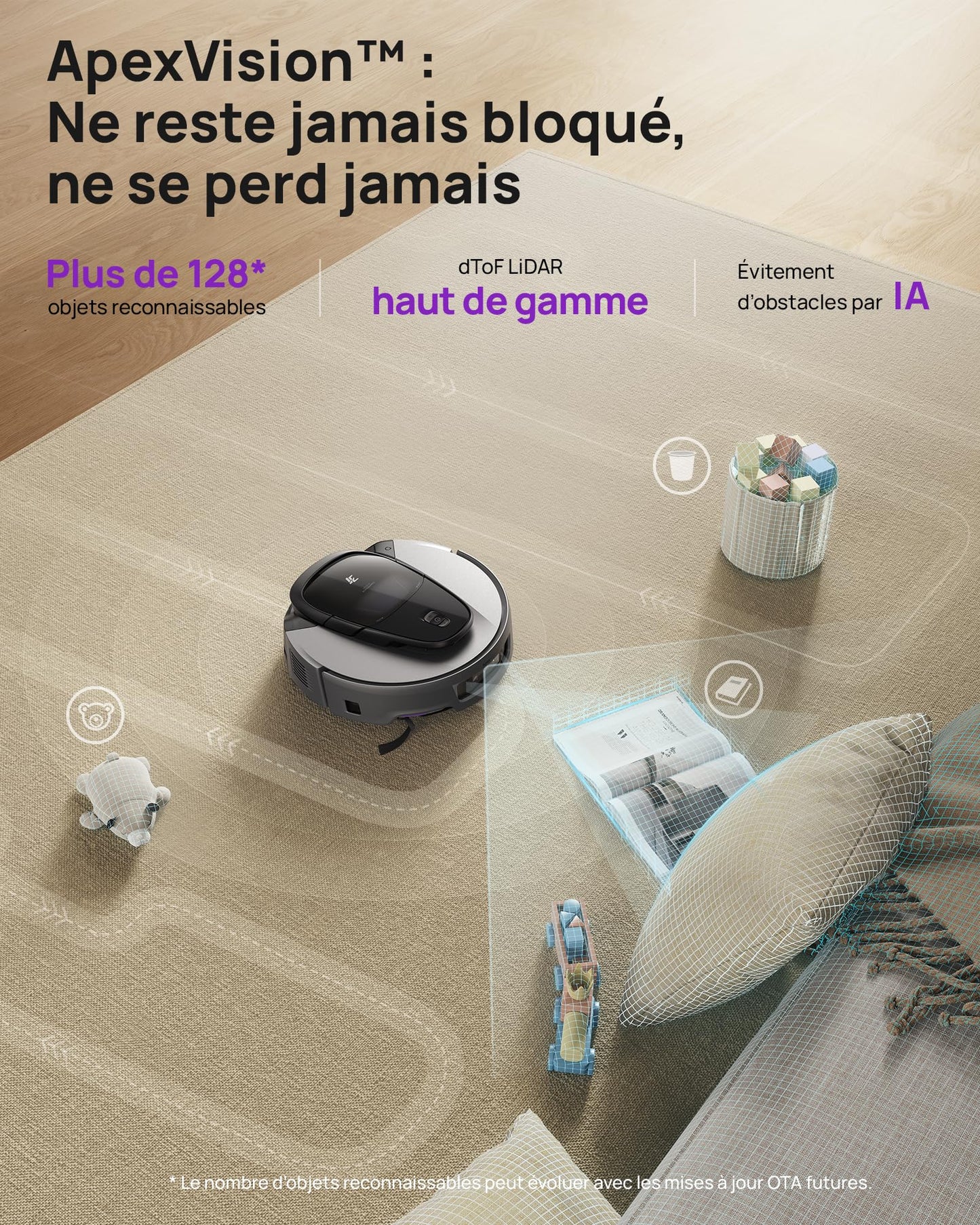 3i Robot Aspirador y fregasuelos G10+ con Sistema de compactación Interna de Suciedad, hasta 60 días sin vaciar, Cepillo y mopa Extensibles, 18.000 Pa y navegación Inteligente